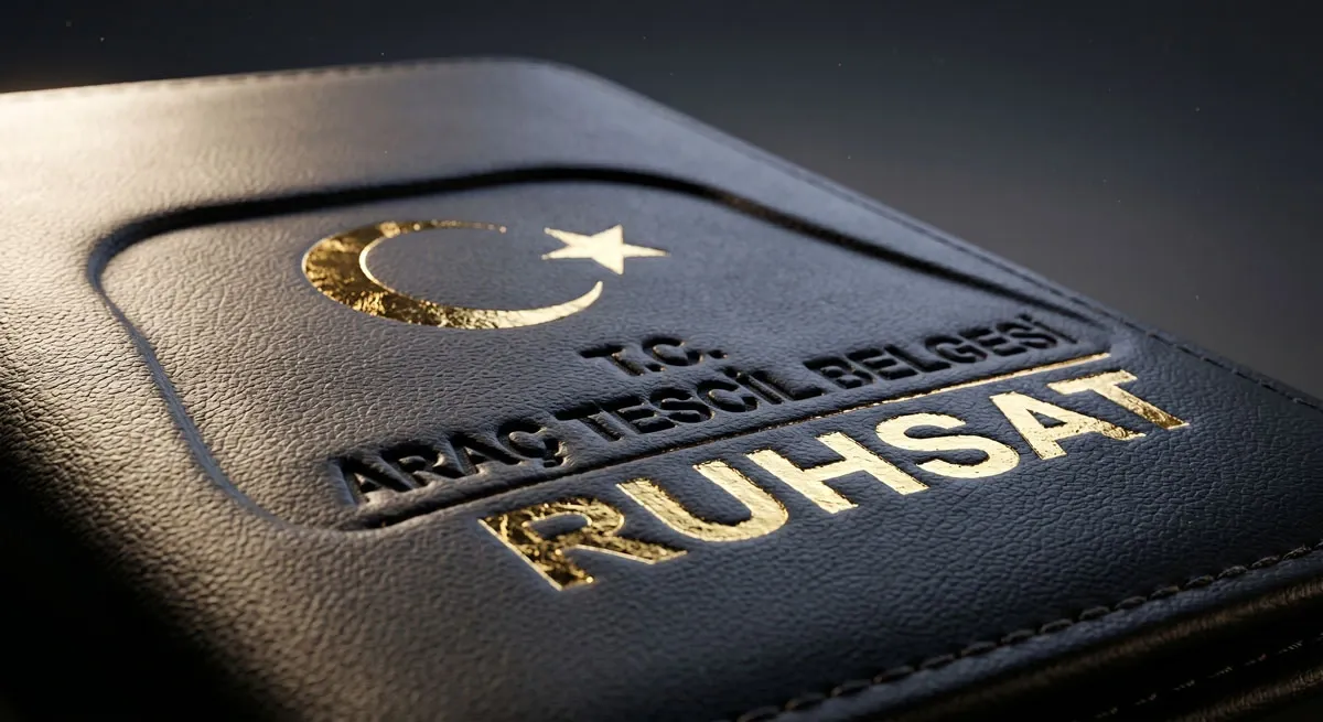 Gofre kabartma ve sıcak varak baskılı ruhsat kabı detayı