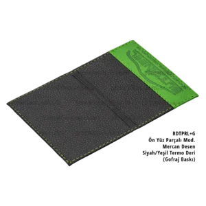 Dikişli Ön Yüz Parçalı Lüks Desenli Ruhsat Kabı Cordoba Siyah/Yeşil RDTPRL+G a