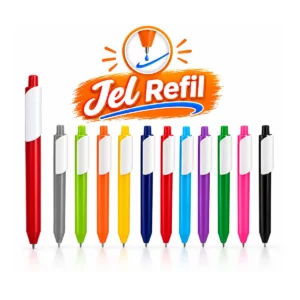 Beyaz klipsli mat basmalı plastik jel refil kalem – 11 gövde renginde bir arada