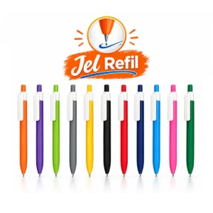 Beyaz üst gövdeli mat basmalı plastik jel refil kalem – 11 gövde renginde bir arada