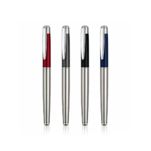Fırçalanmış gövdeli kapaklı premium metal roller kalem – 4 kapak renginde bir arada