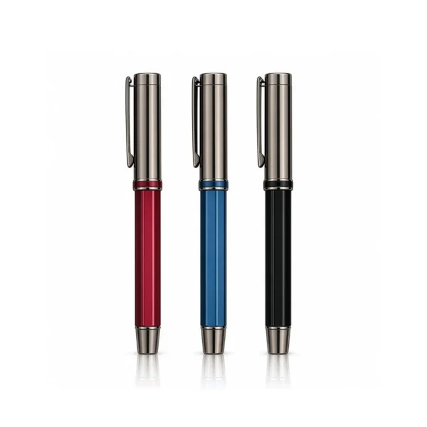 Füme kapaklı parlak gövdeli premium metal roller kalem – 3 gövde renginde bir arada