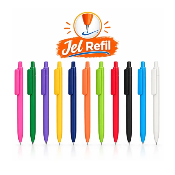 İnce klipsli mat basmalı plastik jel refil kalem – 11 gövde renginde bir arada