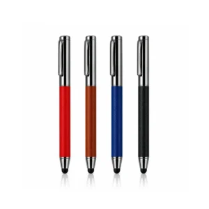Suni deri gövdeli kapaklı touchpen premium metal roller kalem – 4 gövde renginde bir arada