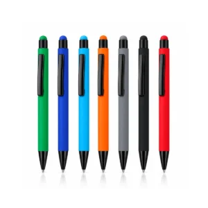 Touchpen uçlu çevirmeli metal tükenmez kalem – 7 gövde renginde bir arada