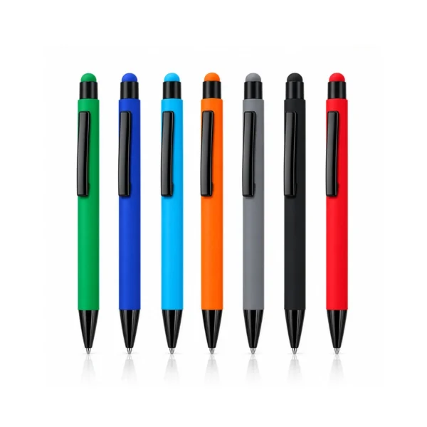 Touchpen uçlu çevirmeli metal tükenmez kalem – 7 gövde renginde bir arada