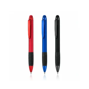 Yumuşak tutuşlu touchpen uçlu çevirmeli metal kalem – 3 gövde renginde bir arada